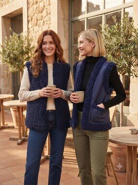 WEWOREWHAT Reversible Vegan Leather Bonded Sherpa Vest Navy Size M NWT